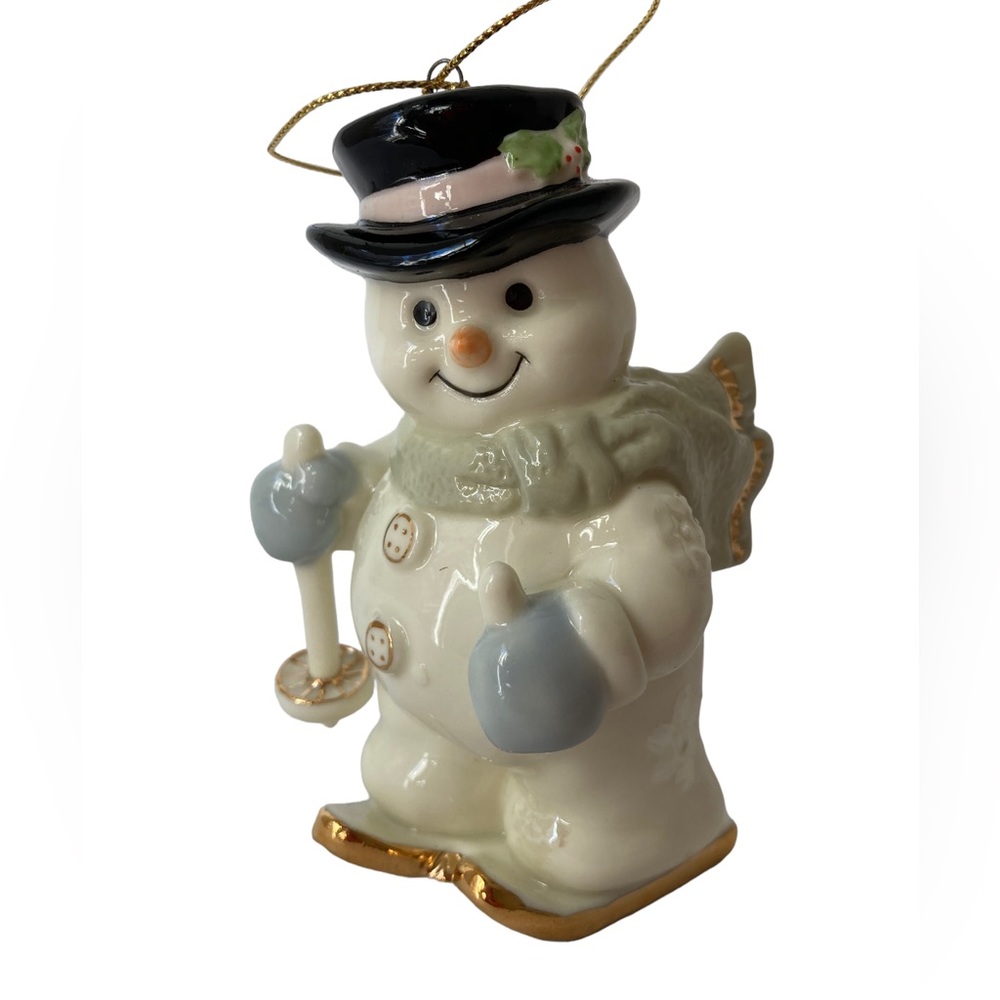 Snowman on Skis Porcelain Ceramic Christmas Ornament 4.5".  READ
